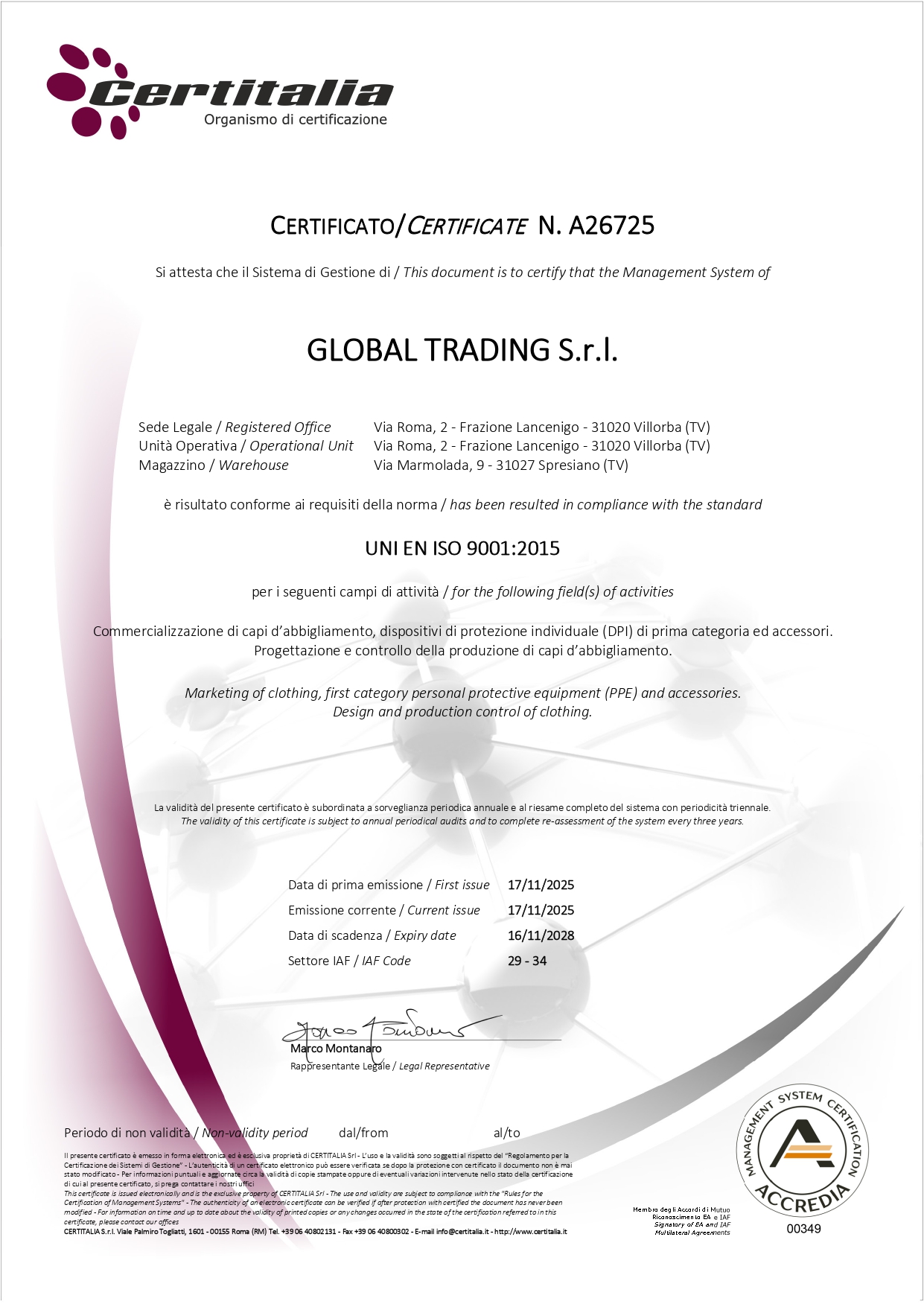 Certificazione UNI EN ISO 9001:20215